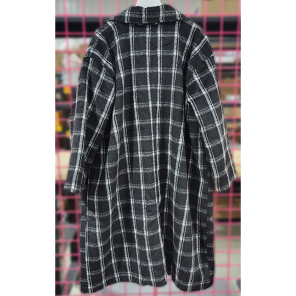 Ava & Viv Women's 4X Black & White Plaid Double Breasted Knee Length Overcoat - Picture 6 of 6